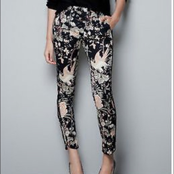 Zara TRF floral oriental print trousers - Picture 1 of 4